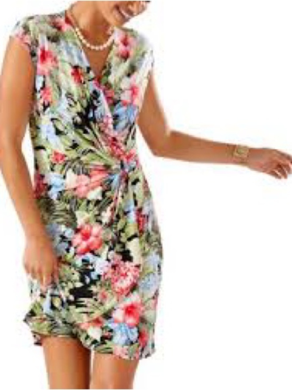 Tommy Bahama Floral Faux Wrap Knot Waist Cap Sleeve Dress Small